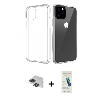 MARSİLYAN™- iPhone 11 Pro Max Kılıf Zirve Doku - Şeffaf Pasifik Cam Ekran Koruyucu + Pers Alüminyum Kamera Lens - SH