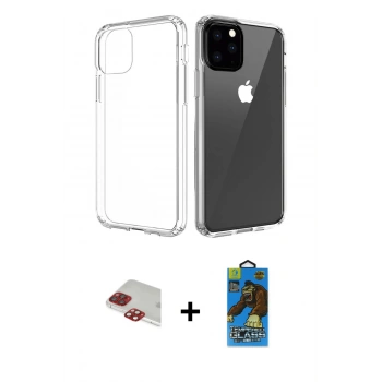 MARSİLYAN™- iPhone 11 Pro Max Kılıf Zirve Doku - Siyah 18D Cam Ekran Koruyucu + Pers Alüminyum Kamera Lens - KI