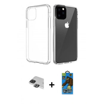 MARSİLYAN™- iPhone 11 Pro Max Kılıf Zirve Doku - Siyah 18D Cam Ekran Koruyucu + Pers Alüminyum Kamera Lens - SH