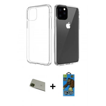 MARSİLYAN™- iPhone 11 Pro Max Kılıf Zirve Doku - Siyah 18D Cam Ekran Koruyucu + Rainbow Kamera Lens Koruma Cam - YL