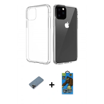 MARSİLYAN™- iPhone 11 Pro Max Kılıf Zirve Doku - Siyah 18D Cam Ekran Koruyucu + Metal Kamera Lens Koruma Cam - SH