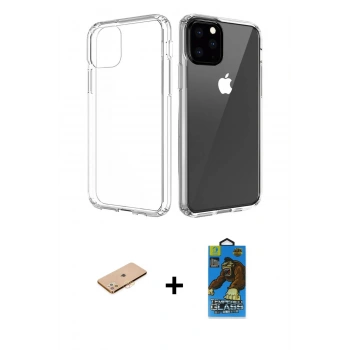 MARSİLYAN™- iPhone 11 Pro Max Kılıf Zirve Doku - Siyah 18D Cam Ekran Koruyucu + Renkli Kamera Lens Koruma Cam - TU