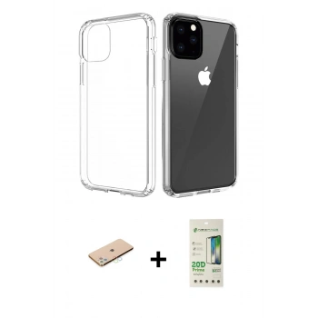 MARSİLYAN™- iPhone 11 Pro Max Kılıf Zirve Doku - Siyah 20D Premium Cam Ekran Koruyucu + Renkli Kamera Lens Koruma Cam - MI