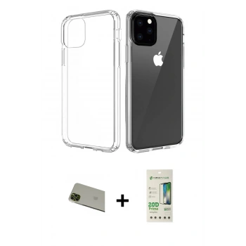 MARSİLYAN™- iPhone 11 Pro Max Kılıf Zirve Doku - Siyah 20D Premium Cam Ekran Koruyucu + Rainbow Kamera Lens Koruma Cam - YL