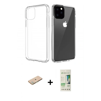 MARSİLYAN™- iPhone 11 Pro Max Kılıf Zirve Doku - Siyah 20D Premium Cam Ekran Koruyucu + Renkli Kamera Lens Koruma Cam - YL