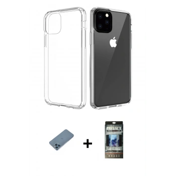 MARSİLYAN™- iPhone 11 Pro Max Kılıf Zirve Doku - Siyah 34D Hayalet Izgaralı Cam + Shine Kamera Lens Koruma Cam - MI