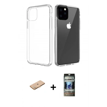 MARSİLYAN™- iPhone 11 Pro Max Kılıf Zirve Doku - Siyah 34D Hayalet Izgaralı Cam + Renkli Kamera Lens Koruma Cam - TU