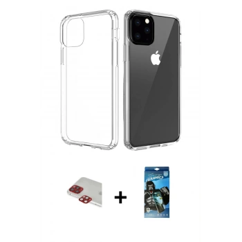 MARSİLYAN™- iPhone 11 Pro Max Kılıf Zirve Doku - Siyah 34D Izgaralı Cam + Pers Alüminyum Kamera Lens - KI