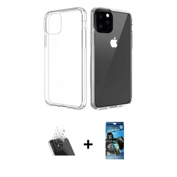 MARSİLYAN™- iPhone 11 Pro Max Kılıf Zirve Doku - Siyah 34D Izgaralı Cam + Kamera Lens Koruma Cam - SF