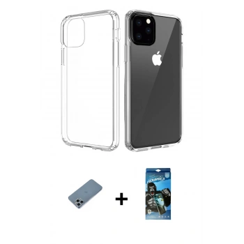 MARSİLYAN™- iPhone 11 Pro Max Kılıf Zirve Doku - Siyah 34D Izgaralı Cam + Shine Kamera Lens Koruma Cam - SABE