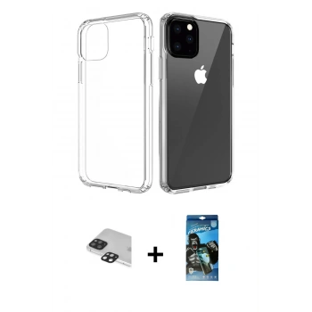 MARSİLYAN™- iPhone 11 Pro Max Kılıf Zirve Doku - Siyah 34D Izgaralı Cam + Pers Alüminyum Kamera Lens - SH