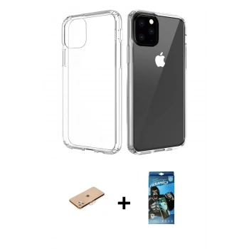 MARSİLYAN™- iPhone 11 Pro Max Kılıf Zirve Doku - Siyah 34D Izgaralı Cam + Renkli Kamera Lens Koruma Cam - TU