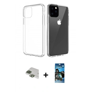 MARSİLYAN™- iPhone 11 Pro Max Kılıf Zirve Doku - Siyah 34D Izgaralı Cam + Pers Alüminyum Kamera Lens - YL