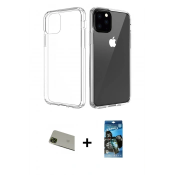 MARSİLYAN™- iPhone 11 Pro Max Kılıf Zirve Doku - Siyah 34D Izgaralı Cam + Rainbow Kamera Lens Koruma Cam - YL