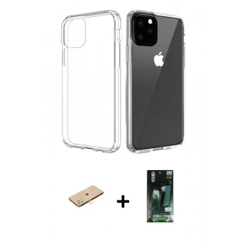 MARSİLYAN™- iPhone 11 Pro Max Kılıf Zirve Doku - Siyah 360 Mat Full Body Arka Koruyucu + Renkli Kamera Lens Koruma Cam - SI