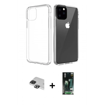 MARSİLYAN™- iPhone 11 Pro Max Kılıf Zirve Doku - Siyah 360 Mat Full Body Arka Koruyucu + Pers Alüminyum Kamera Lens - SH