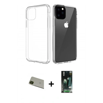 MARSİLYAN™- iPhone 11 Pro Max Kılıf Zirve Doku - Siyah 360 Mat Full Body Arka Koruyucu + Rainbow Kamera Lens Koruma Cam - YL