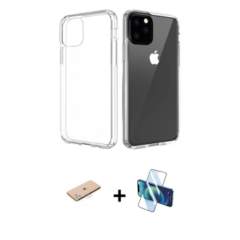 MARSİLYAN™- iPhone 11 Pro Max Kılıf Zirve Doku - Siyah 3D Antistatik Cam Ekran Koruyucu + Renkli Kamera Lens Koruma Cam - MI