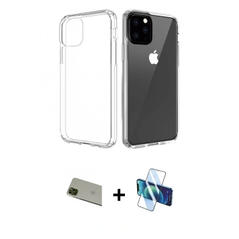 MARSİLYAN™- iPhone 11 Pro Max Kılıf Zirve Doku - Siyah 3D Antistatik Cam Ekran Koruyucu + Rainbow Kamera Lens Koruma Cam - YL