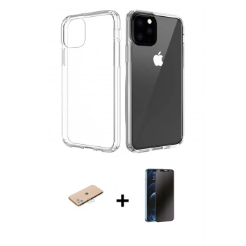 MARSİLYAN™- iPhone 11 Pro Max Kılıf Zirve Doku - Siyah 3D Antistatik Hayalet Cam Ekran Koruyucu + Renkli Kamera Lens Koruma Cam - MI