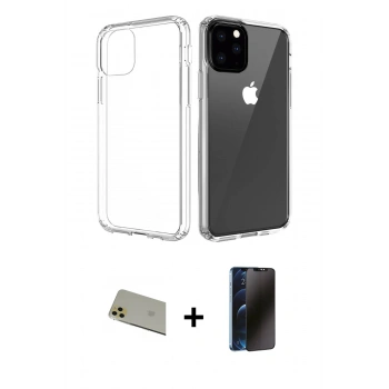MARSİLYAN™- iPhone 11 Pro Max Kılıf Zirve Doku - Siyah 3D Antistatik Hayalet Cam Ekran Koruyucu + Rainbow Kamera Lens Koruma Cam - GD