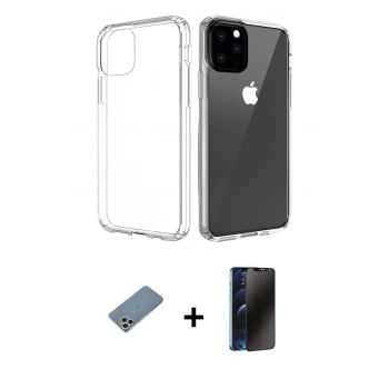 MARSİLYAN™- iPhone 11 Pro Max Kılıf Zirve Doku - Siyah 3D Antistatik Hayalet Cam Ekran Koruyucu + Shine Kamera Lens Koruma Cam - GS