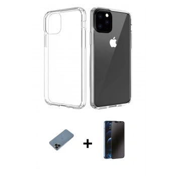 MARSİLYAN™- iPhone 11 Pro Max Kılıf Zirve Doku - Siyah 3D Antistatik Hayalet Cam Ekran Koruyucu + Shine Kamera Lens Koruma Cam - SH