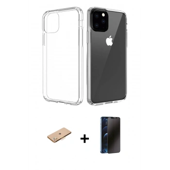 MARSİLYAN™- iPhone 11 Pro Max Kılıf Zirve Doku - Siyah 3D Antistatik Hayalet Cam Ekran Koruyucu + Renkli Kamera Lens Koruma Cam - TU