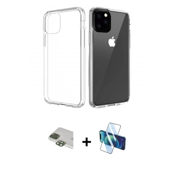 MARSİLYAN™- iPhone 11 Pro Max Kılıf Zirve Doku - Siyah 3D Antistatik Seramik Nano Ekran Koruyucu + Pers Alüminyum Kamera Lens - YL