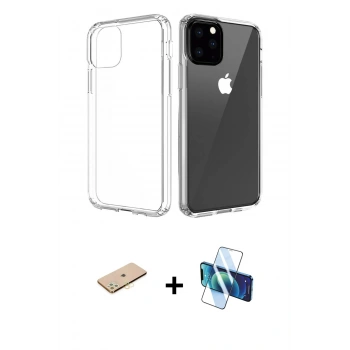 MARSİLYAN™- iPhone 11 Pro Max Kılıf Zirve Doku - Siyah 3D Antistatik Seramik Nano Ekran Koruyucu + Renkli Kamera Lens Koruma Cam - SI