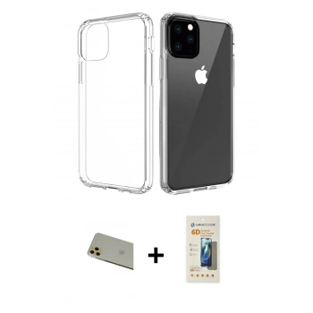 MARSİLYAN™- iPhone 11 Pro Max Kılıf Zirve Doku - Siyah 6D Mat Seramik Hayalet Nano Ekran Koruyucu + Rainbow Kamera Lens Koruma Cam - GD