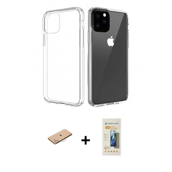 MARSİLYAN™- iPhone 11 Pro Max Kılıf Zirve Doku - Siyah 6D Mat Seramik Hayalet Nano Ekran Koruyucu + Renkli Kamera Lens Koruma Cam - PE