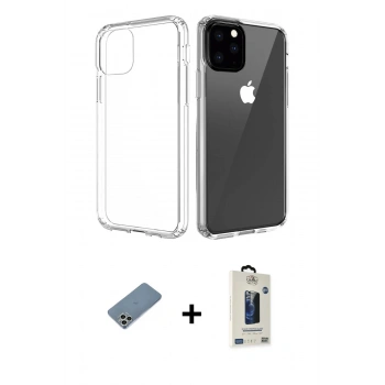 MARSİLYAN™- iPhone 11 Pro Max Kılıf Zirve Doku - Siyah Bilvis Hayalet Cam Ekran Koruyucu + Shine Kamera Lens Koruma Cam - GS