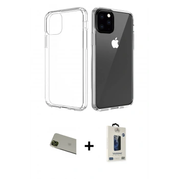 MARSİLYAN™- iPhone 11 Pro Max Kılıf Zirve Doku - Siyah Bilvis Hayalet Cam Ekran Koruyucu + Rainbow Kamera Lens Koruma Cam - YL