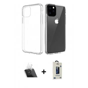 MARSİLYAN™- iPhone 11 Pro Max Kılıf Zirve Doku - Siyah Bilvis Hayalet Cam Ekran Koruyucu + Kamera Lens Koruma Cam - SF