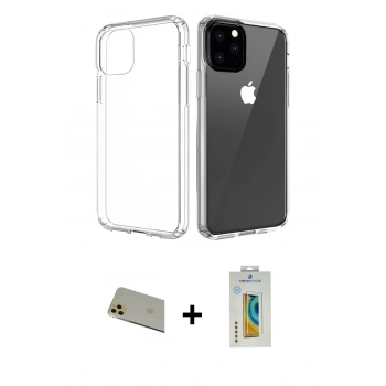MARSİLYAN™- iPhone 11 Pro Max Kılıf Zirve Doku - Siyah Polymer Nano Ekran Koruyucu + Rainbow Kamera Lens Koruma Cam - GD