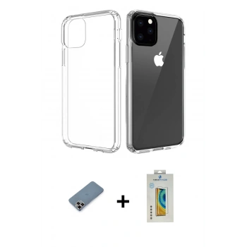 MARSİLYAN™- iPhone 11 Pro Max Kılıf Zirve Doku - Siyah Polymer Nano Ekran Koruyucu + Metal Kamera Lens Koruma Cam - MR