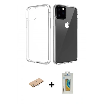 MARSİLYAN™- iPhone 11 Pro Max Kılıf Zirve Doku - Siyah Polymer Nano Ekran Koruyucu + Renkli Kamera Lens Koruma Cam - PE