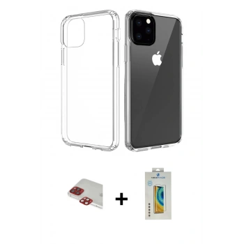 MARSİLYAN™- iPhone 11 Pro Max Kılıf Zirve Doku - Siyah Polymer Nano Ekran Koruyucu + Pers Alüminyum Kamera Lens - KI