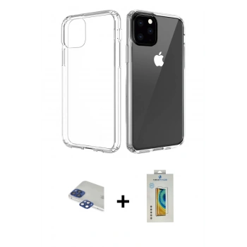 MARSİLYAN™- iPhone 11 Pro Max Kılıf Zirve Doku - Siyah Polymer Nano Ekran Koruyucu + Pers Alüminyum Kamera Lens - LT