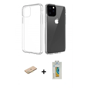 MARSİLYAN™- iPhone 11 Pro Max Kılıf Zirve Doku - Siyah Polymer Nano Ekran Koruyucu + Renkli Kamera Lens Koruma Cam - SI