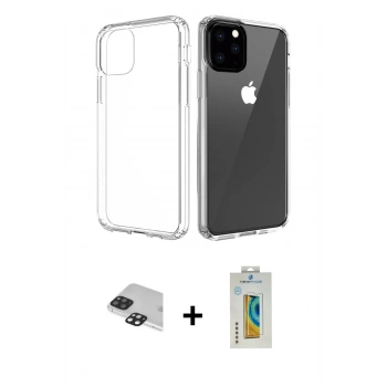 MARSİLYAN™- iPhone 11 Pro Max Kılıf Zirve Doku - Siyah Polymer Nano Ekran Koruyucu + Pers Alüminyum Kamera Lens - SH