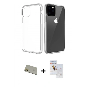 MARSİLYAN™- iPhone 11 Pro Max Kılıf Zirve Doku - Siyah Seramik Nano Ekran Koruyucu + Rainbow Kamera Lens Koruma Cam - GD