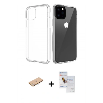 MARSİLYAN™- iPhone 11 Pro Max Kılıf Zirve Doku - Siyah Seramik Nano Ekran Koruyucu + Renkli Kamera Lens Koruma Cam - PE