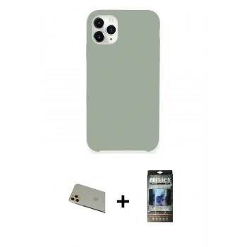 MARSİLYAN™- iPhone 11 Pro Max Kılıf Zirve Modern Özel Seri - Siyah 34D Hayalet Izgaralı Cam + Rainbow Kamera Lens Koruma Cam - GD