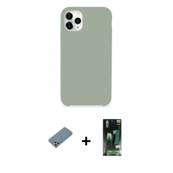 MARSİLYAN™- iPhone 11 Pro Max Kılıf Zirve Modern Özel Seri - Siyah 360 Mat Full Body Arka Koruyucu + Shine Kamera Lens Koruma Cam - GS