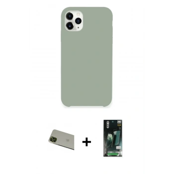 MARSİLYAN™- iPhone 11 Pro Max Kılıf Zirve Modern Özel Seri - Siyah 360 Mat Full Body Arka Koruyucu + Rainbow Kamera Lens Koruma Cam - YL