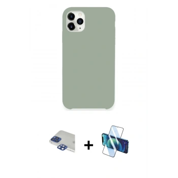 MARSİLYAN™- iPhone 11 Pro Max Kılıf Zirve Modern Özel Seri - Siyah 3D Antistatik Cam Ekran Koruyucu + Pers Alüminyum Kamera Lens - LT