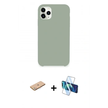 MARSİLYAN™- iPhone 11 Pro Max Kılıf Zirve Modern Özel Seri - Siyah 3D Antistatik Cam Ekran Koruyucu + Renkli Kamera Lens Koruma Cam - PE