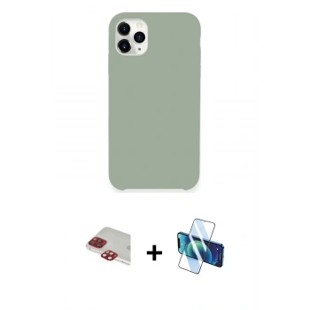 MARSİLYAN™- iPhone 11 Pro Max Kılıf Zirve Modern Özel Seri - Siyah 3D Antistatik Cam Ekran Koruyucu + Pers Alüminyum Kamera Lens - KI